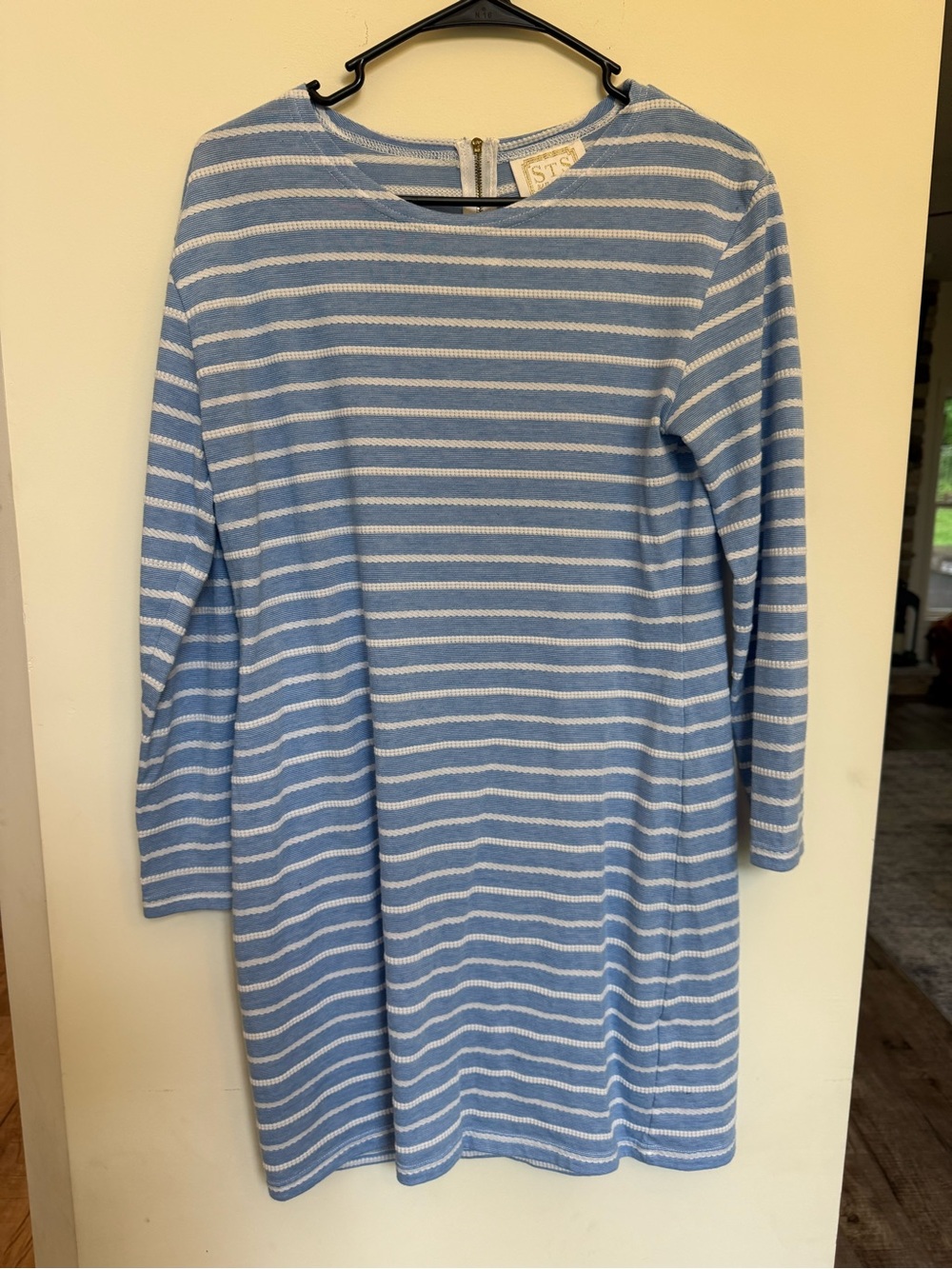 Sail to Sable Light Blue & White Striped Shift dress